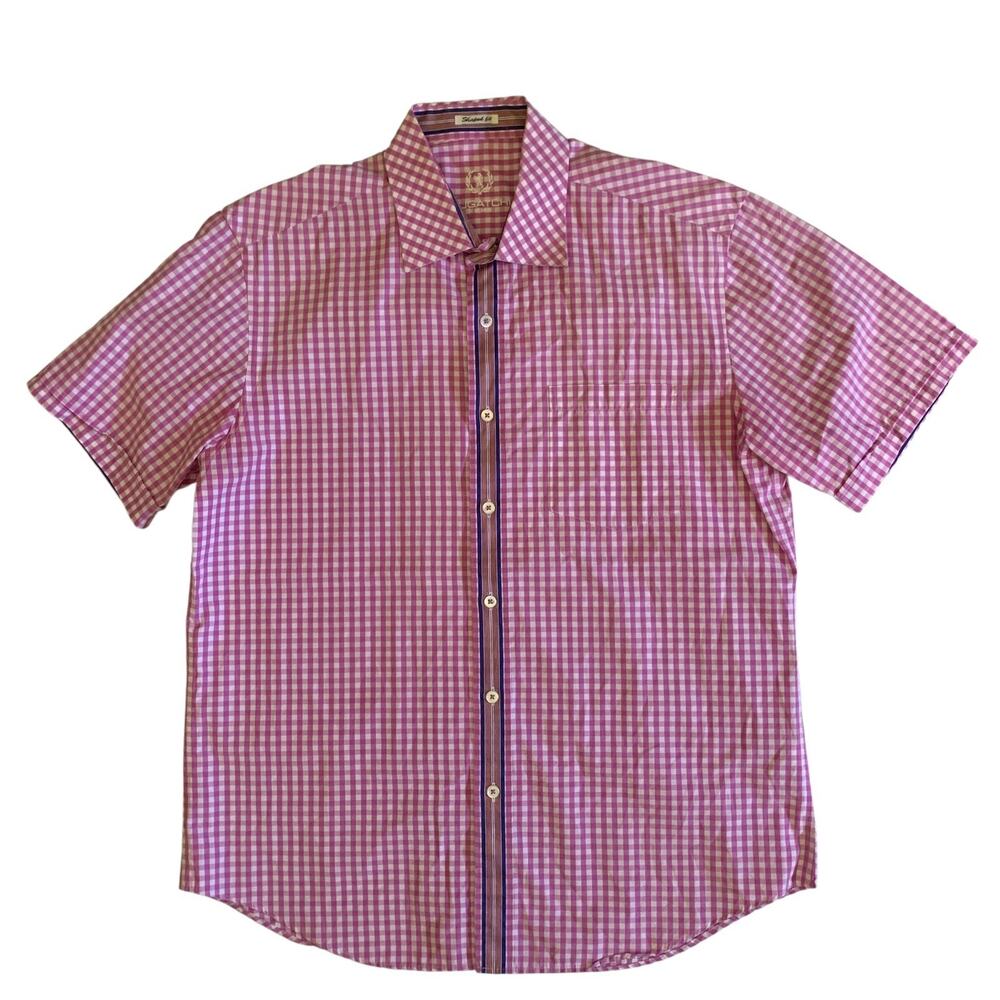 Bugatchi Uomo Men's Size M Shaped Fit Button Up Short Sleeve Check Shirt